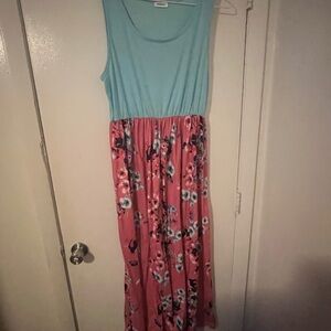 Floral Maxi Dress with Blue Top